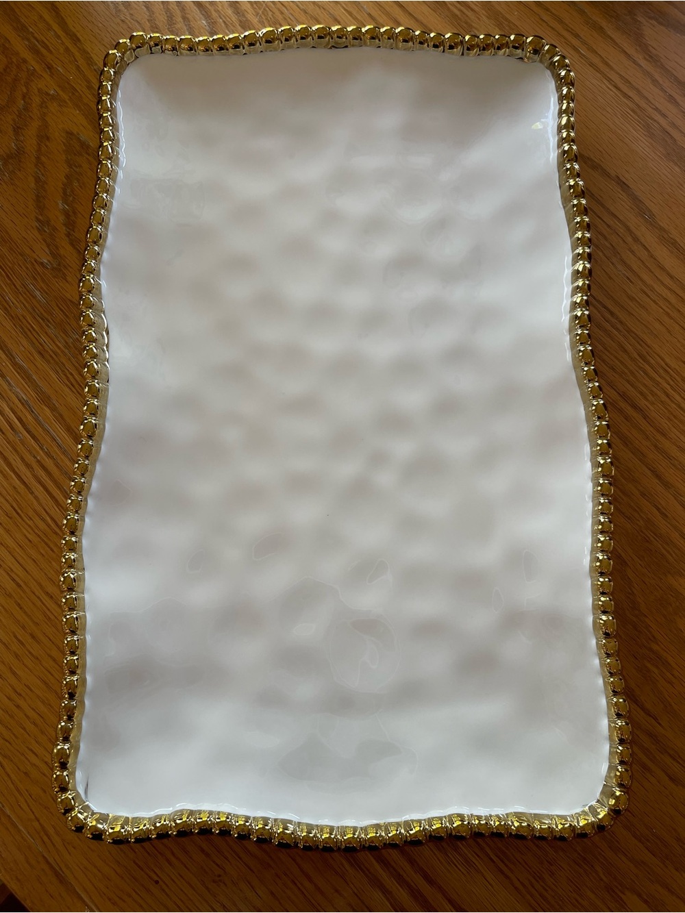 NEW White Ceramic Decorative Tray with Gold Beaded Edge